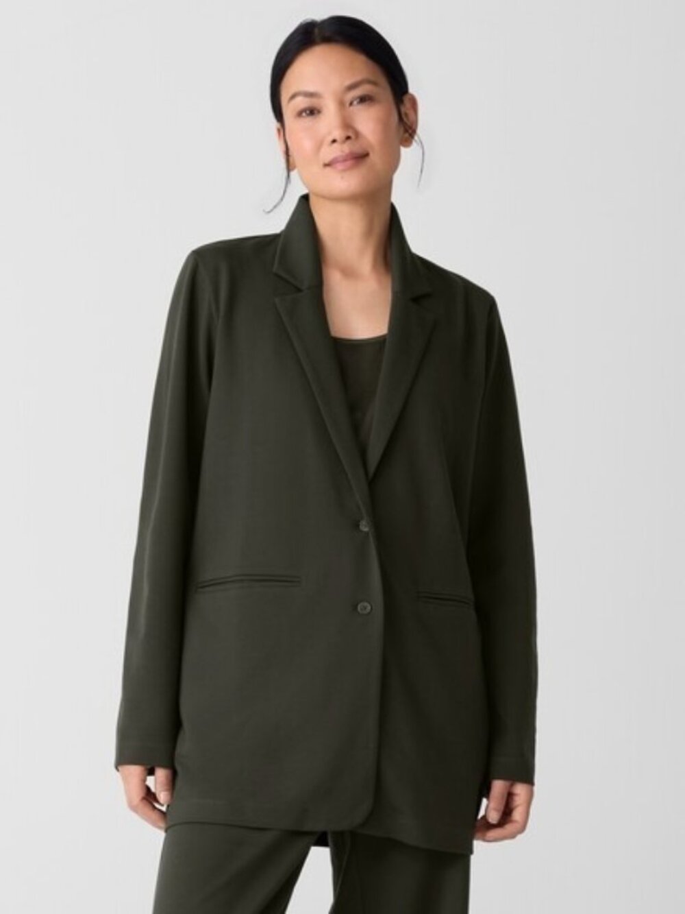 EILEEN FISHER WASHABLE FLEX PONTE LONG BLAZER JACKET SZ 3XL Color WOODLAND $328